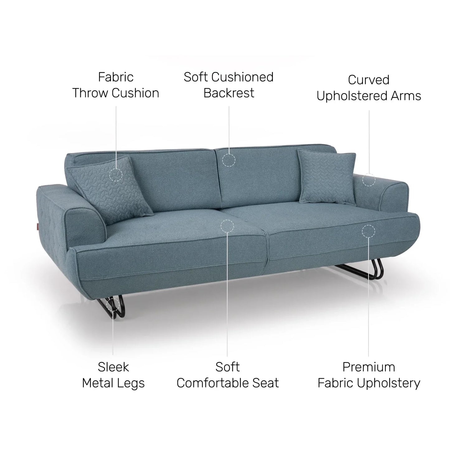 Boucle 3 Seater Sofa with Flip-Down Backrest