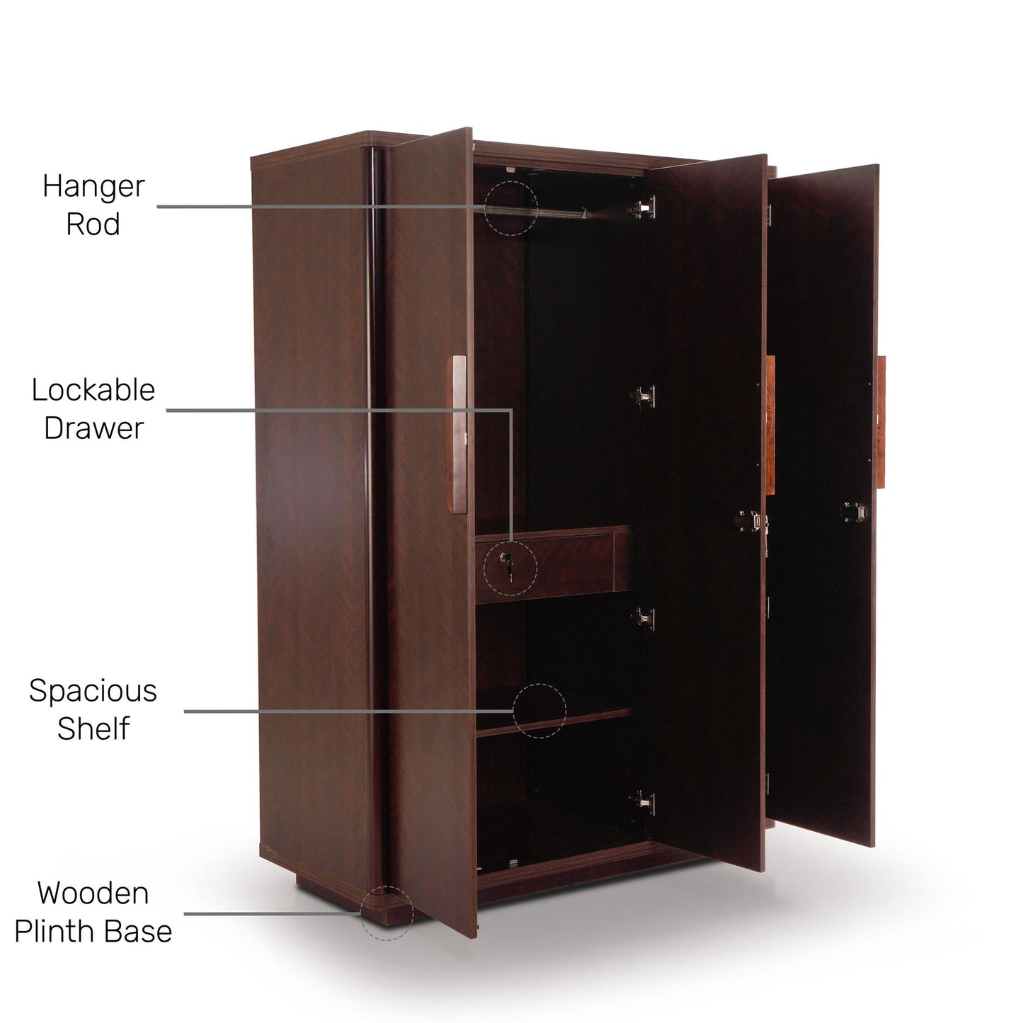 3 Door Wardrobe in Omaha Cherry Finish
