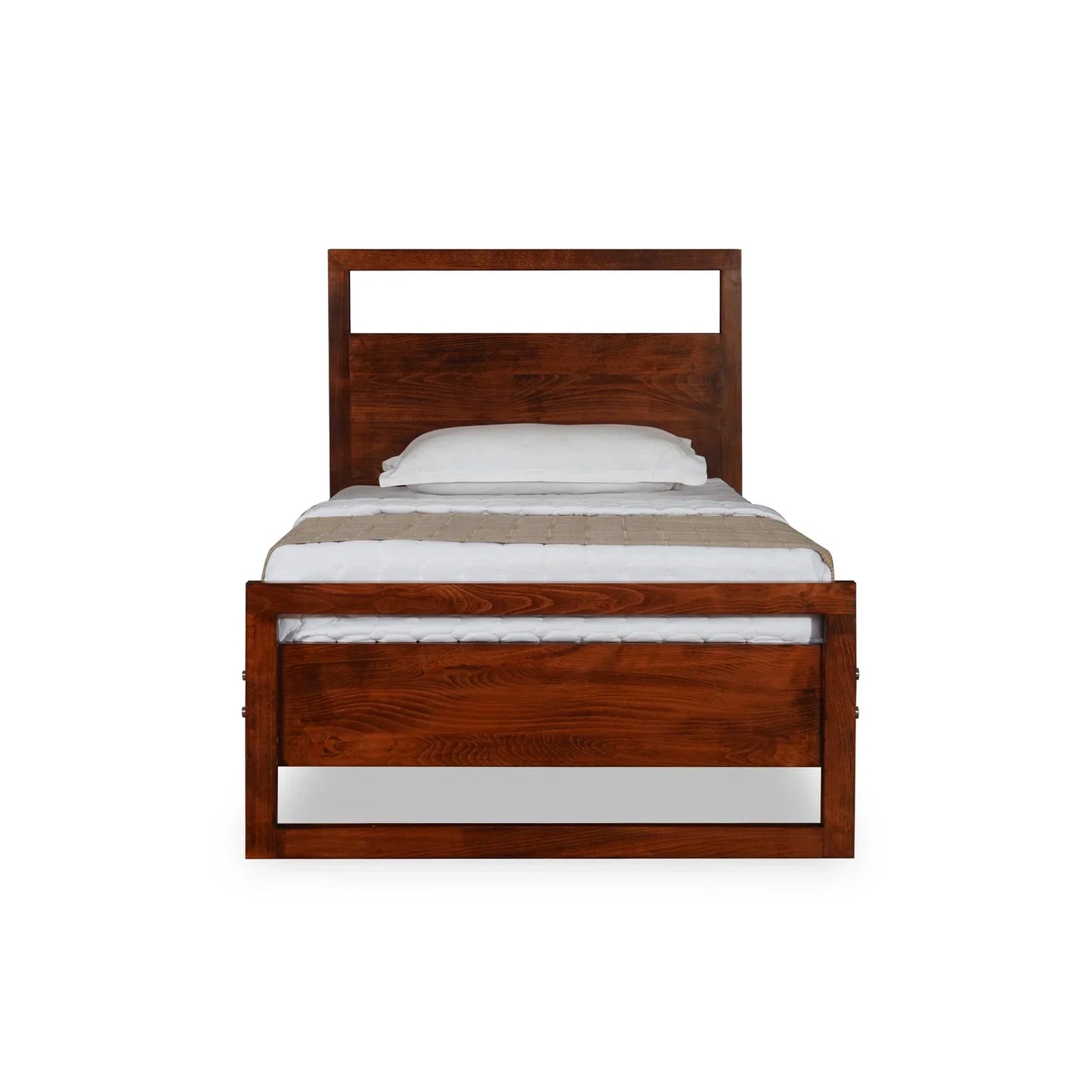 Solid Wood Single Size Bed, Dark Oak Finish