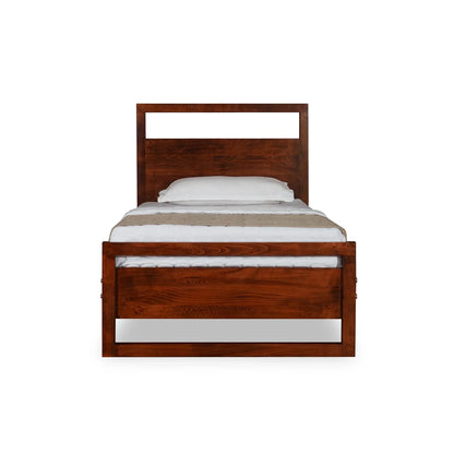 Solid Wood Single Size Bed, Dark Oak Finish
