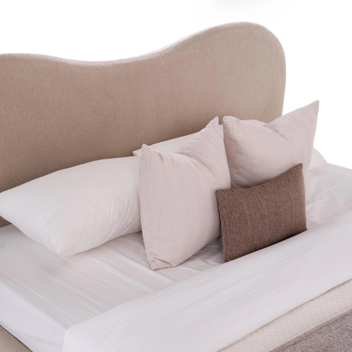 Curved Upholstered Low-Profile Queen Size Bed