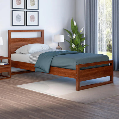Solid Wood Single Size Bed, Dark Oak Finish