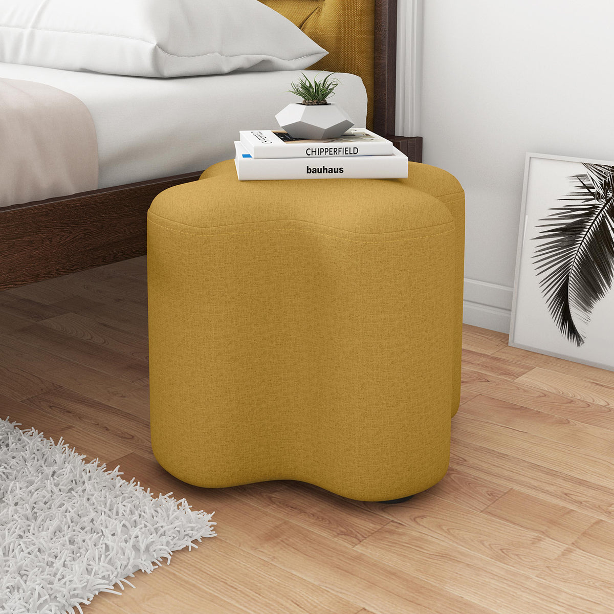 Linen Pouffe in Mustard Yellow