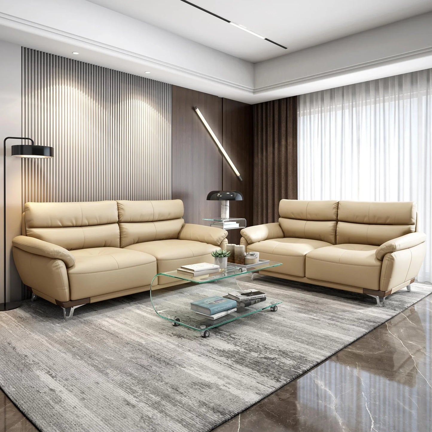 Leather 3 Seater Sofa in Beige