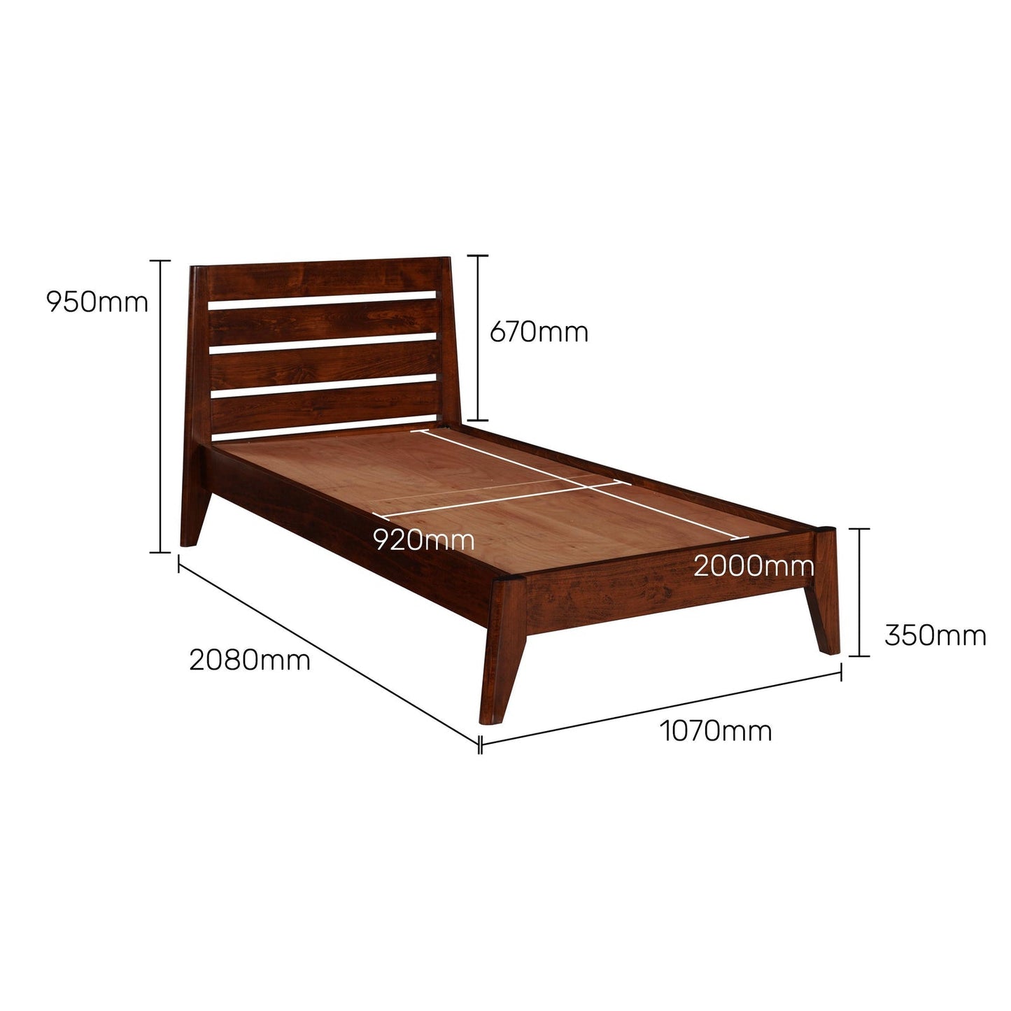 Solid Wood Single Bed with Memory Foam Mattress