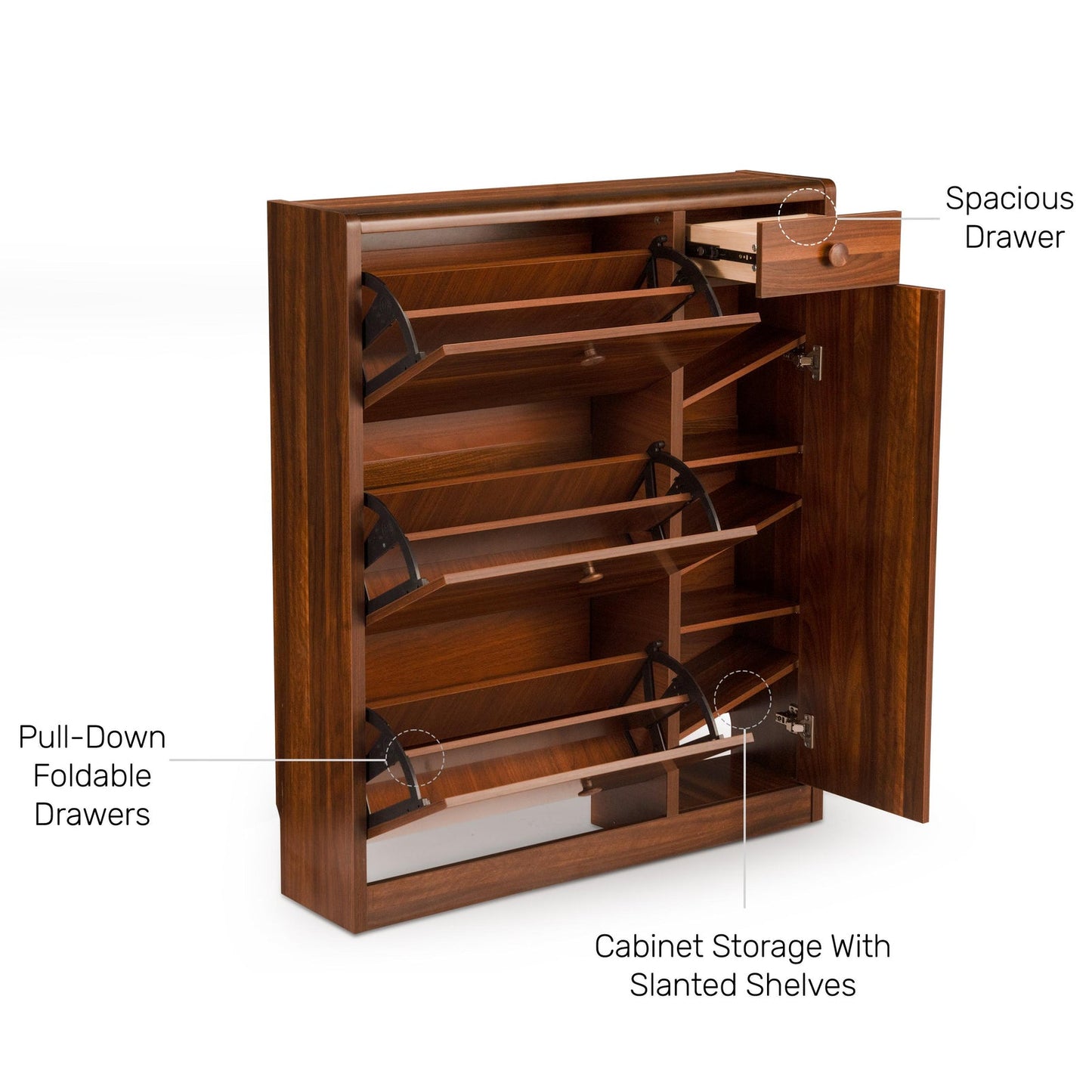Shoe Cabinet with Pull-Down Foldable Drawers