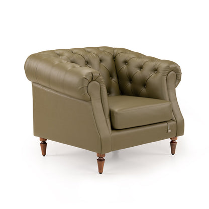 Leatherette 1 Seater Chesterfield Sofa in Olive Green