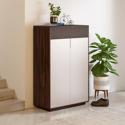 Shoe Cabinet in Walnut Finish with Fluted detail