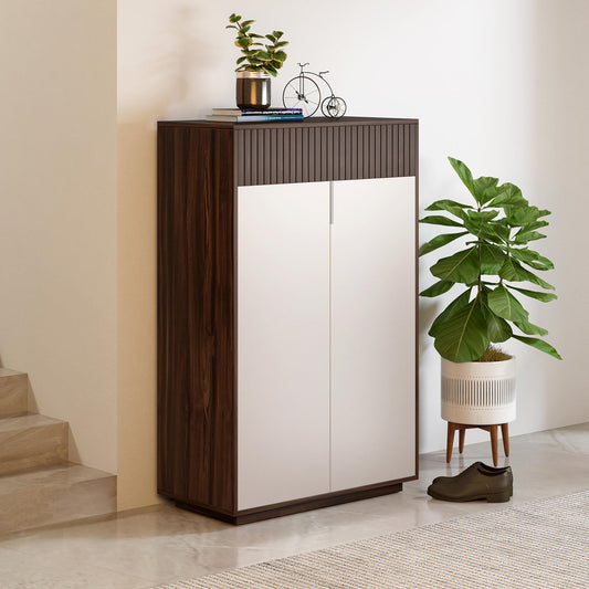 Shoe Cabinet in Walnut Finish with Fluted detail