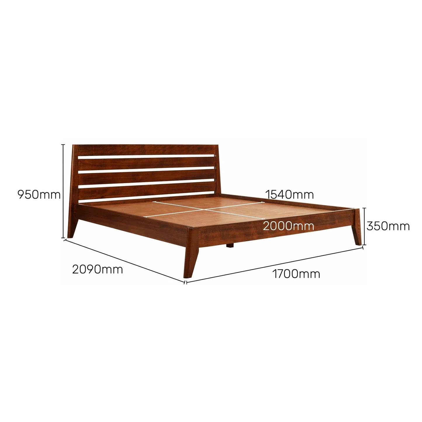 Solid Wood Queen Size Bed, Dark Oak Finish