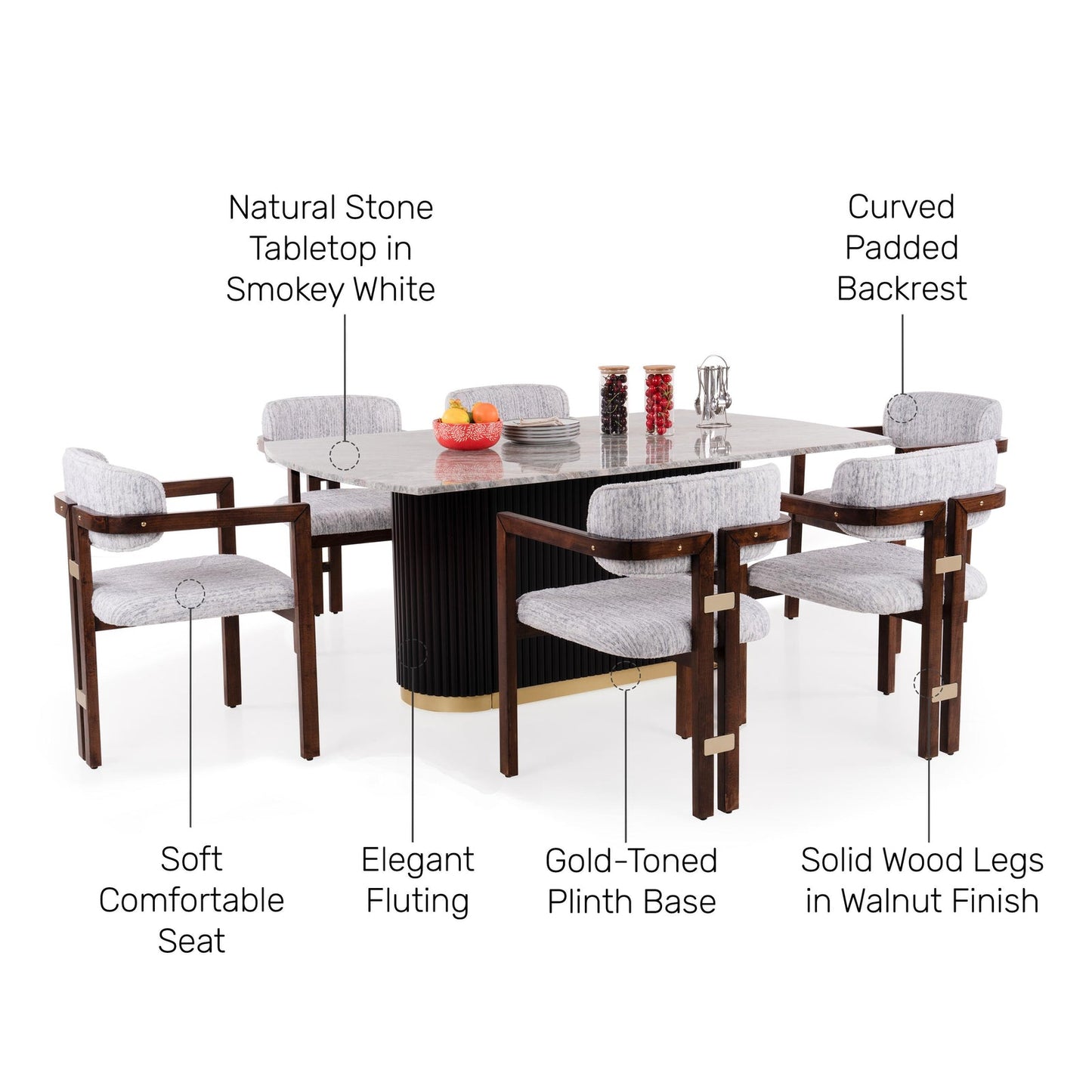 Natural Stone 6 Seater Dining Set with Storage