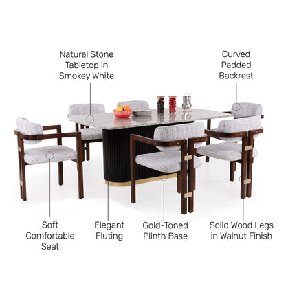 Natural Stone 6 Seater Dining Set with Storage