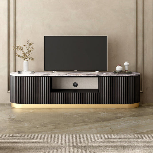 Fluted TV Unit with Natural Stone Tabletop