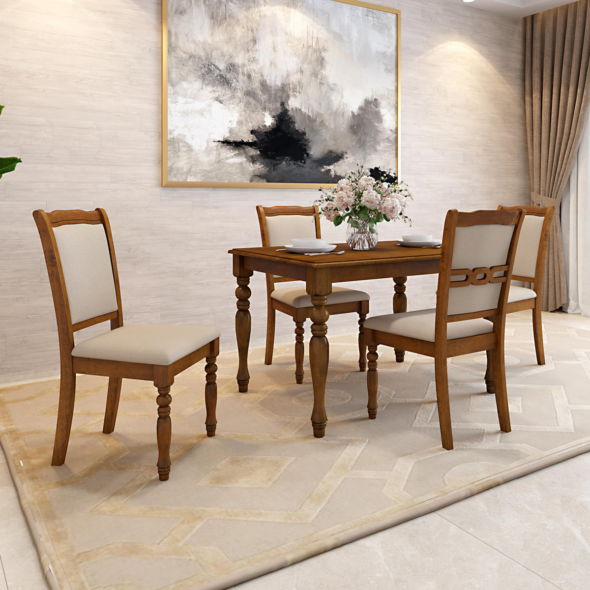 Solid Wood 4 Seater Dining Set in Burnished Oak Finish
