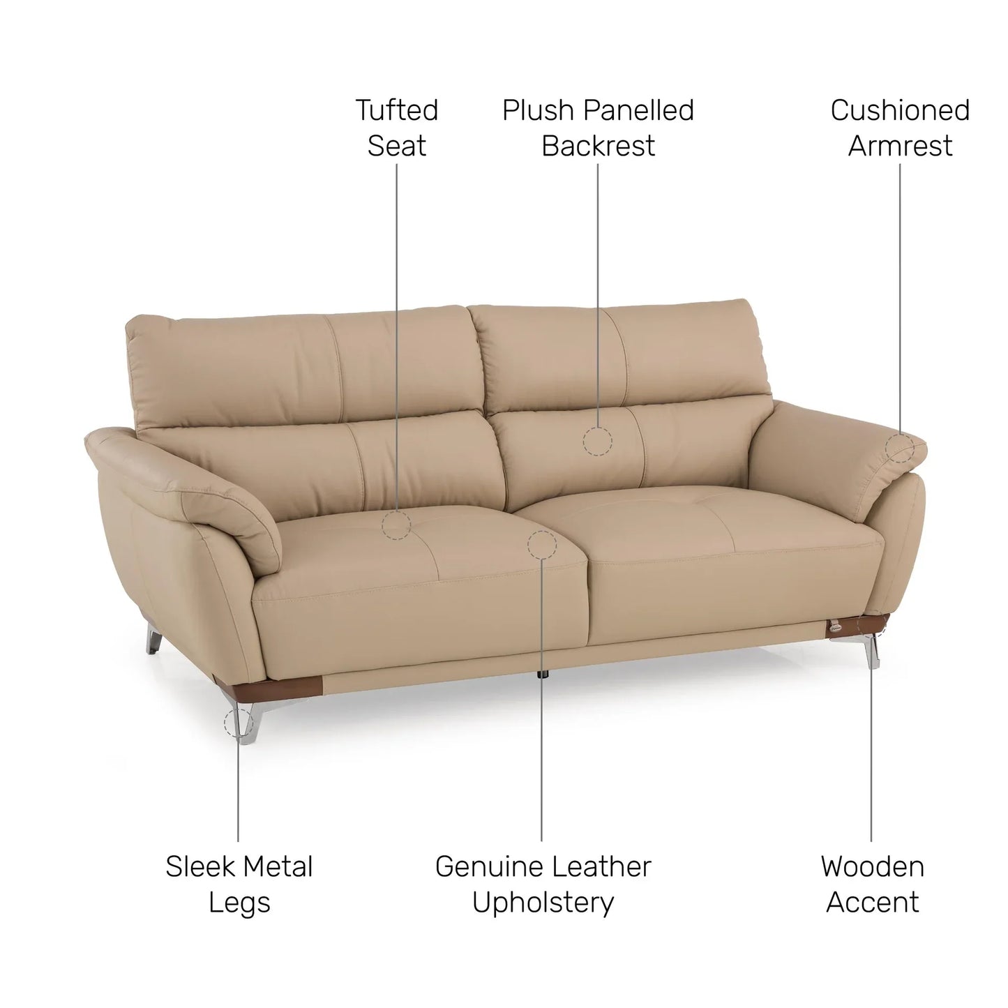 Leather 3 Seater Sofa in Beige