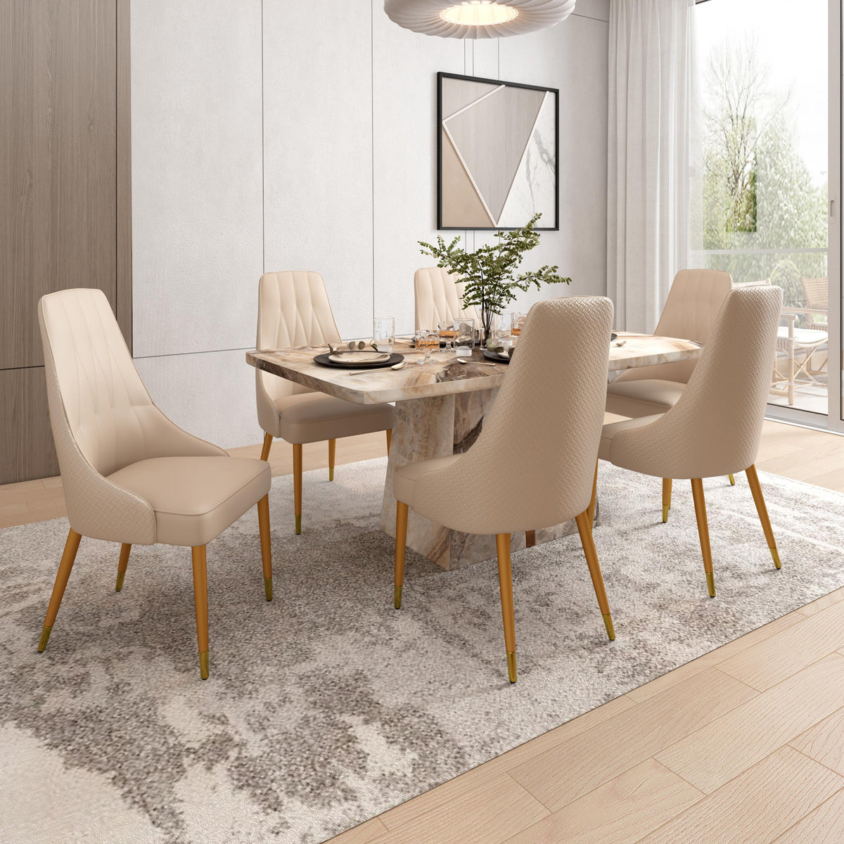 6 Seater Dining Set with Marble Finished Top