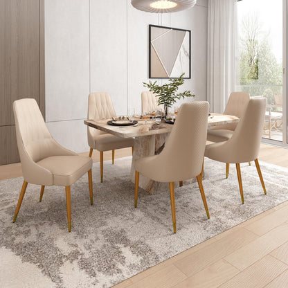 6 Seater Dining Set with Marble Finished Top