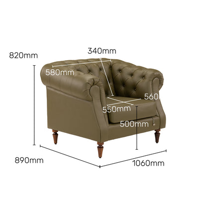 Leatherette 1 Seater Chesterfield Sofa in Olive Green