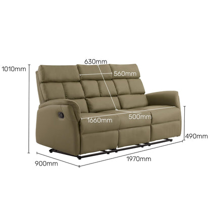Leather 3 Seater Reclining Sofa in Olive Green