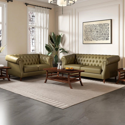 Leatherette 3 Seater Chesterfield Sofa in Olive Green