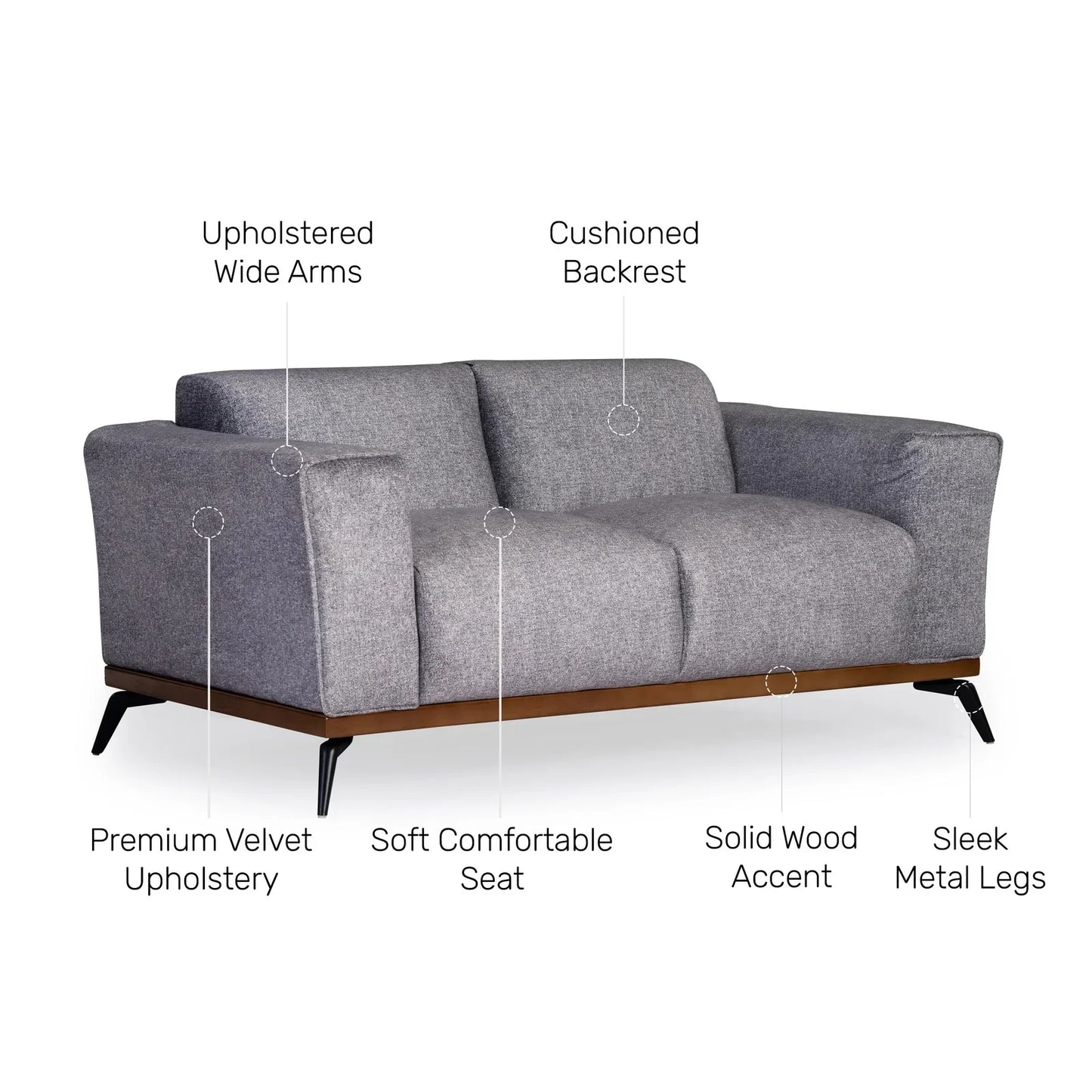 Velvet 2 Seater Sofa in Thunder Grey