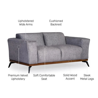 Velvet 2 Seater Sofa in Thunder Grey