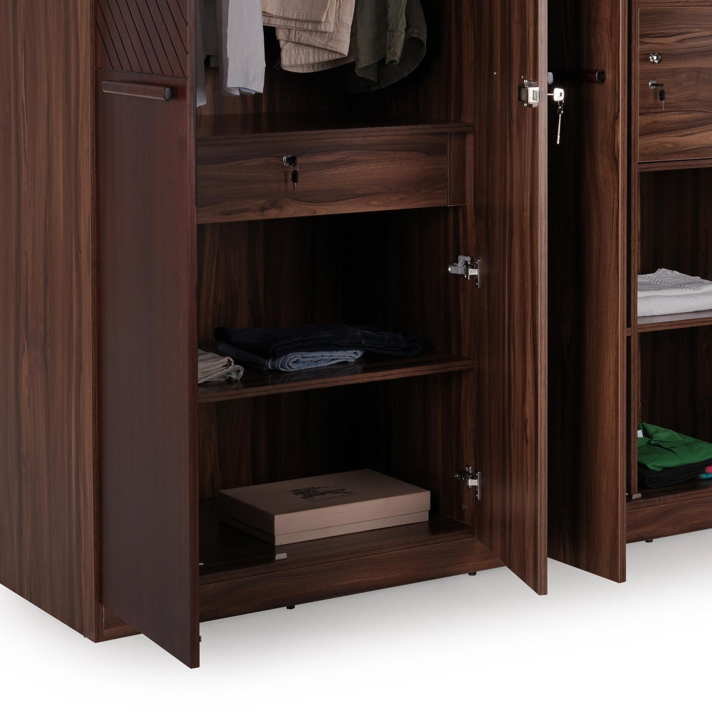 Veneer 4 Door Wardrobe in Walnut Finish