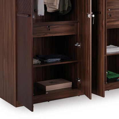 Veneer 4 Door Wardrobe in Walnut Finish