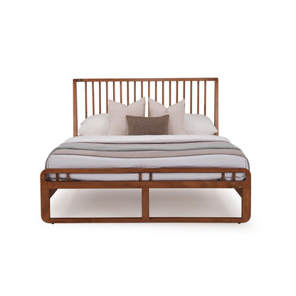Slatted Wingback Solid Wood King Size Bed