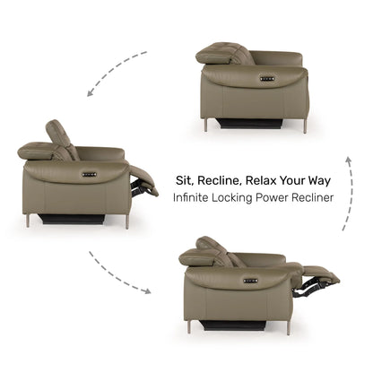 Leather 3 Seater Power Recliner with Charging Ports