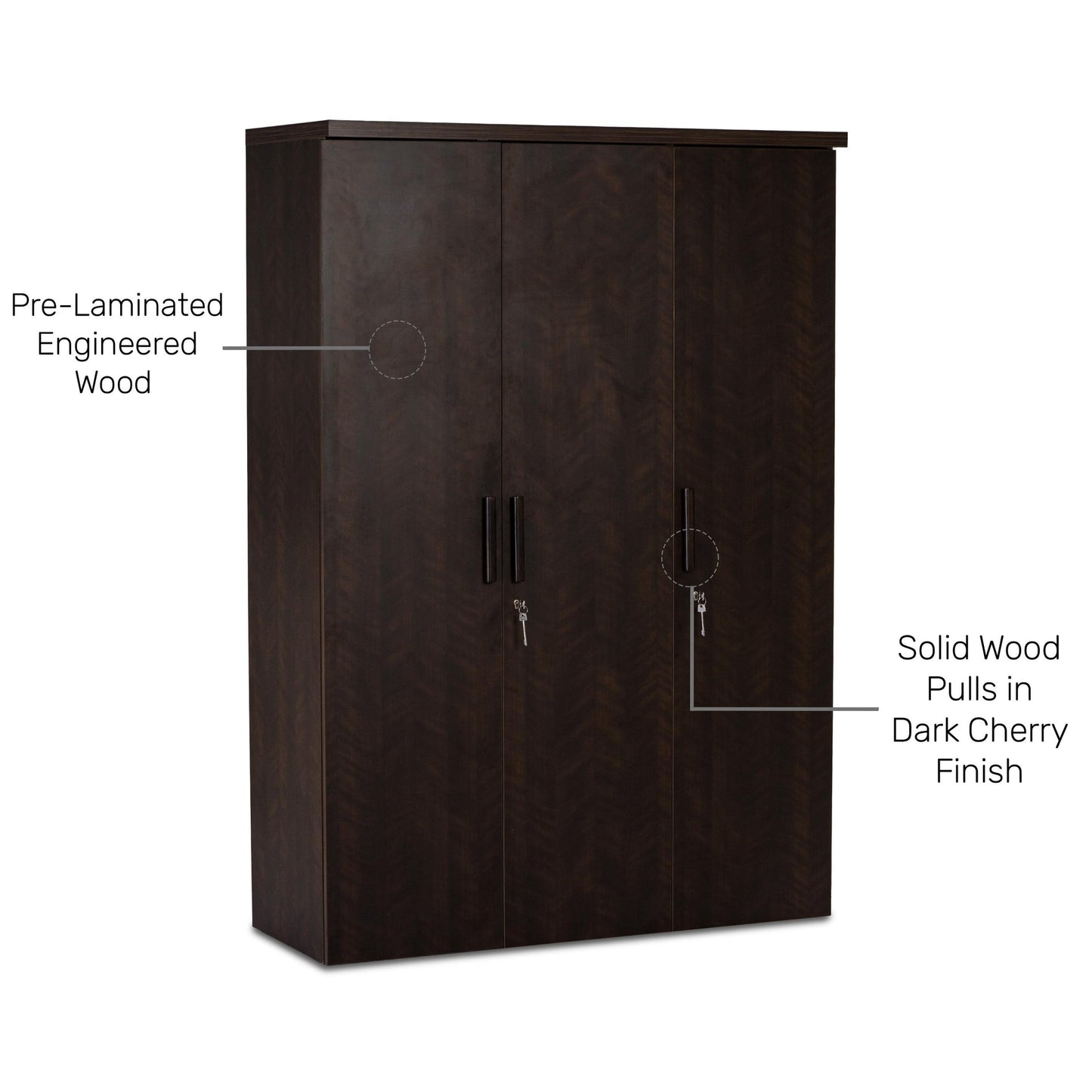 3 Door Wardrobe in Dark Cherry Finish