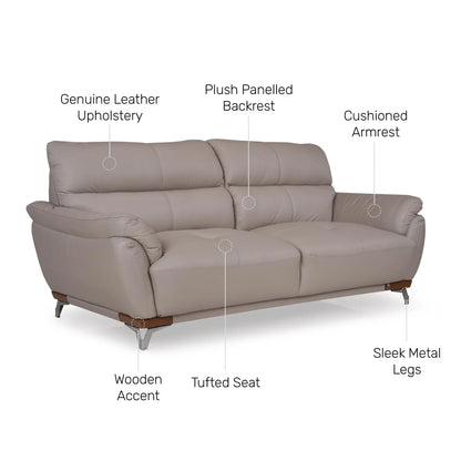 Leather 3 Seater Sofa in Light Grey