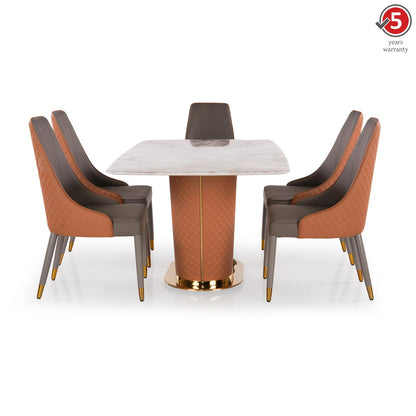 6 Seater Dining Set with Marble Finished Top