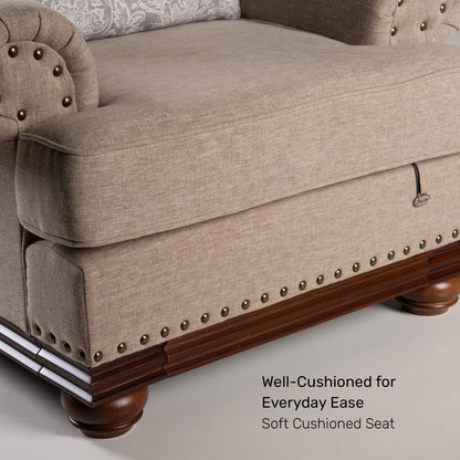 Linen 1 Seater Rolled Arms Sofa in Smokey Taupe