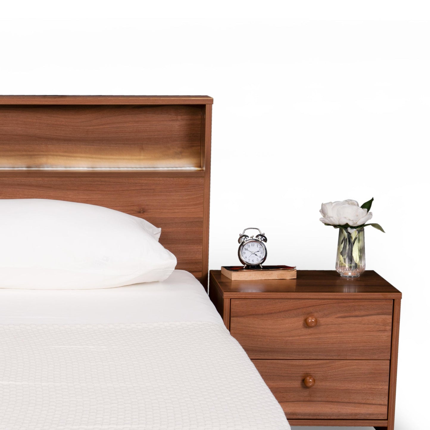 Single Bed in Walnut Finish with LED Light