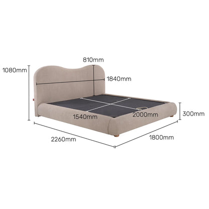 Curved Upholstered Low-Profile Queen Size Bed