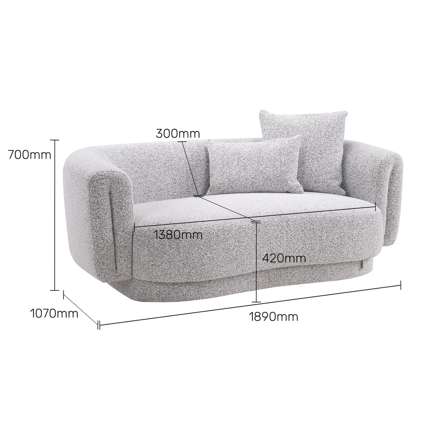 Boucle 2 Seater Curved Sofa in Moonlight Grey