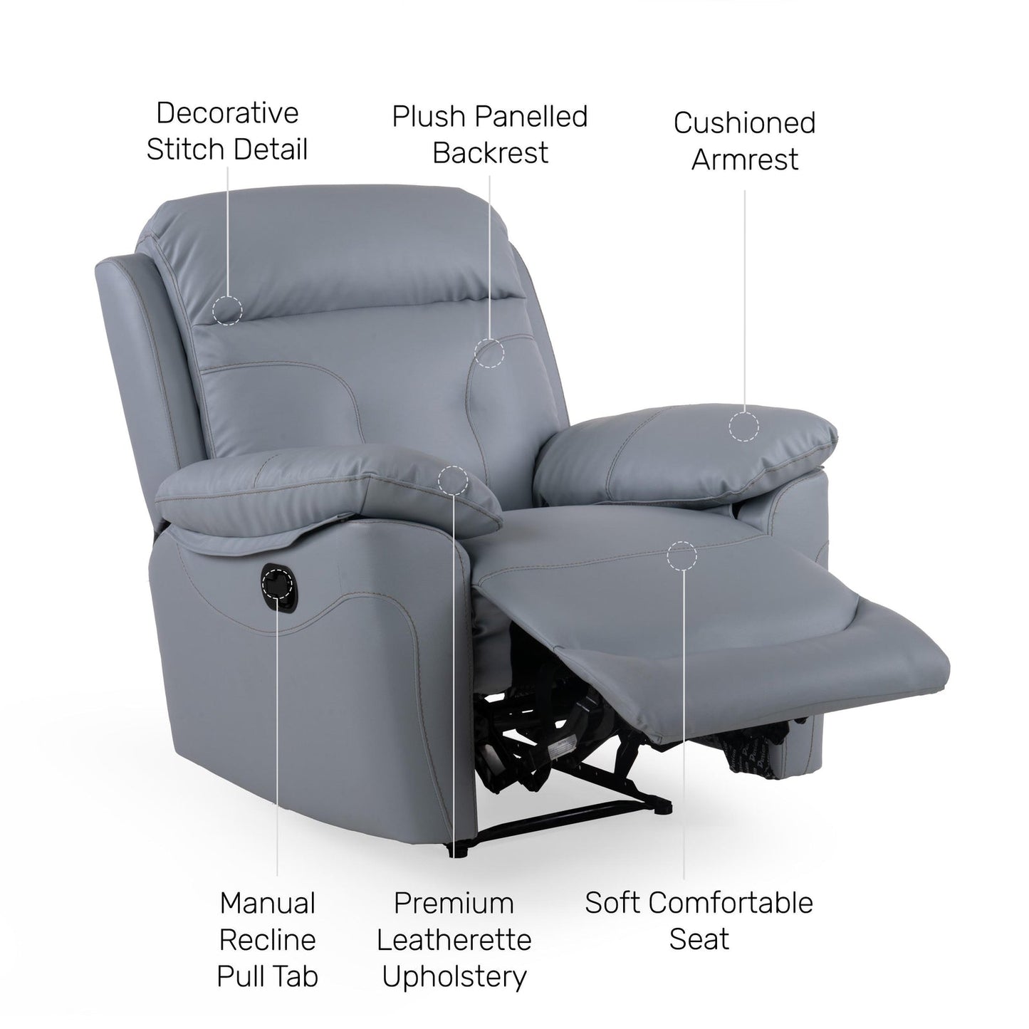 Leatherette 1 Seater Manual Reclining Sofa