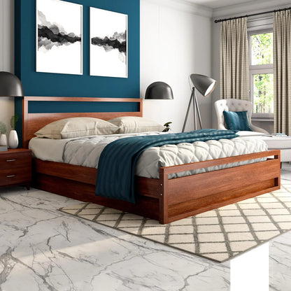 Solid Wood Queen Size Bed with Box Storage