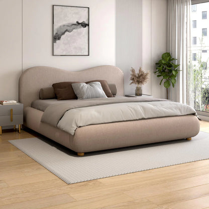 Curved Upholstered Low-Profile Queen Size Bed