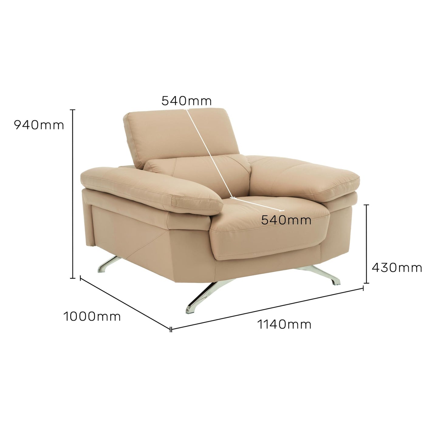 Leather 1 Seater Sofa with Adjustable Headrest