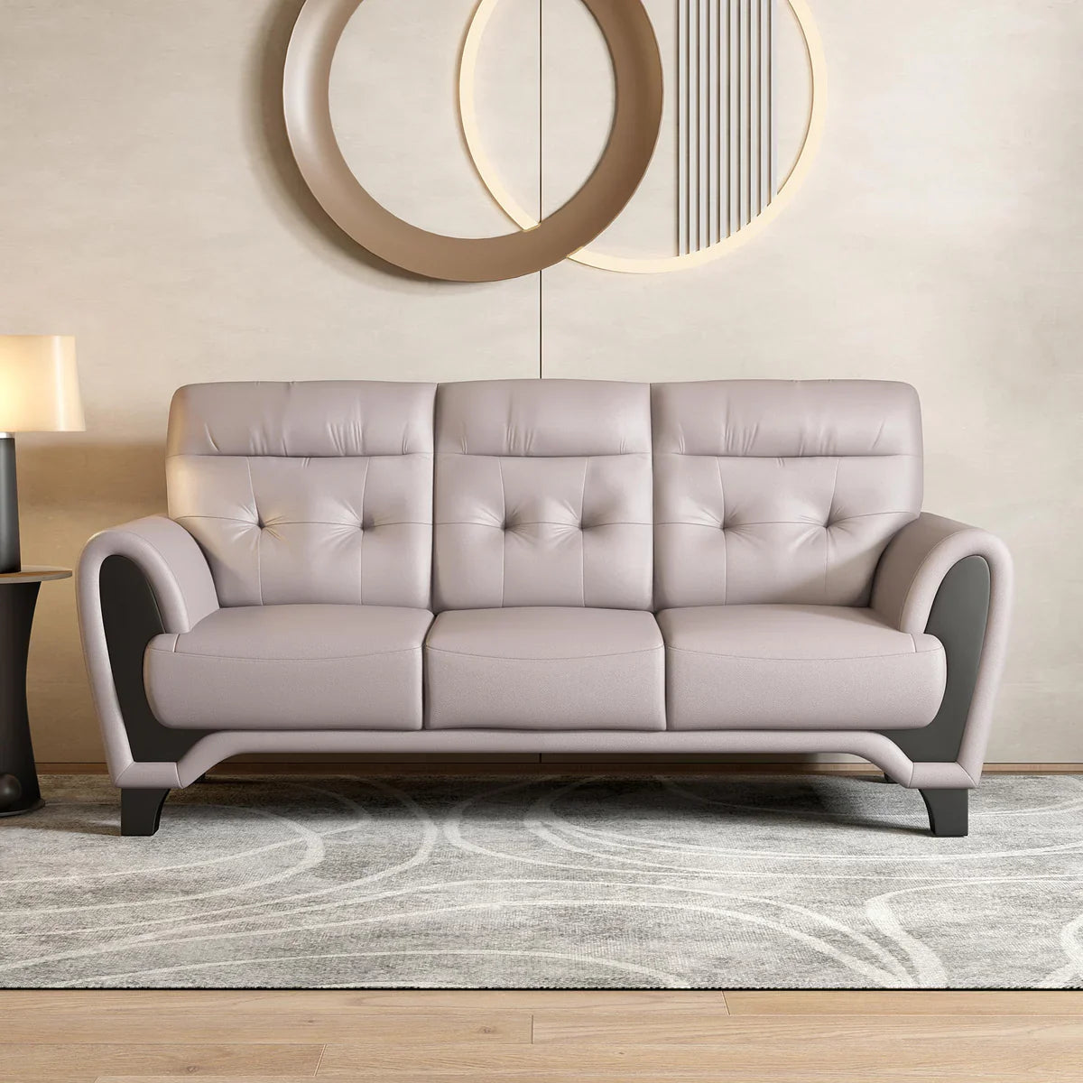 Leather 3 Seater Sofa in Light Grey