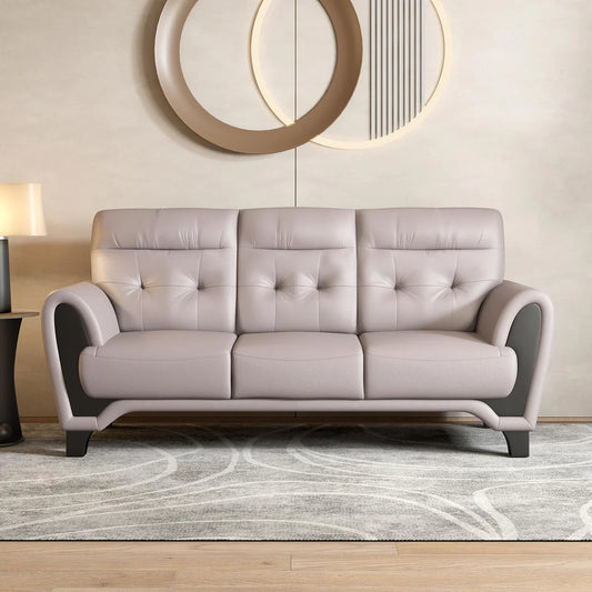 Leather 3 Seater Sofa in Light Grey