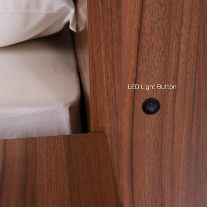 Single Bed in Walnut Finish with LED Light