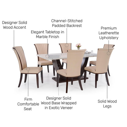 6 Seater Dining Set with Marble Finished Top