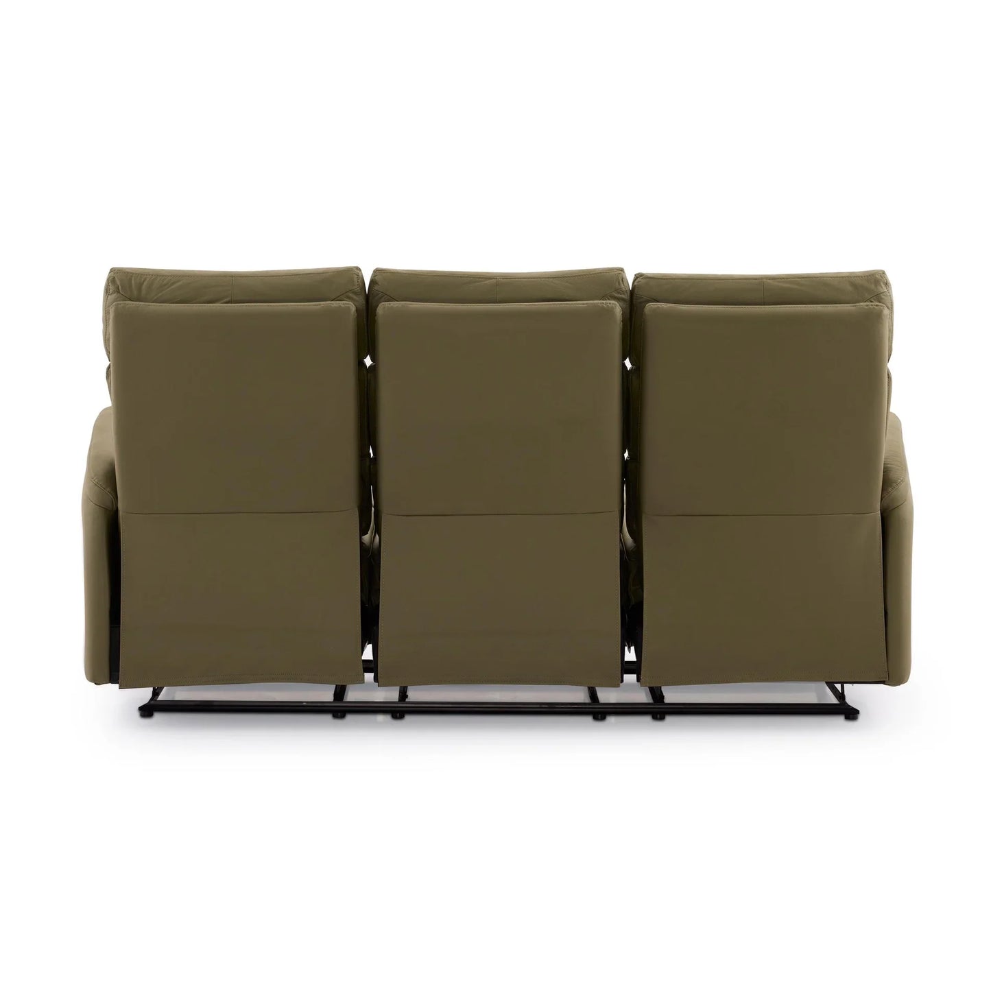 Leather 3 Seater Reclining Sofa in Olive Green