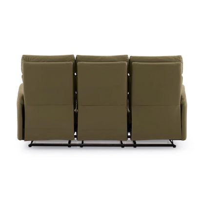 Leather 3 Seater Reclining Sofa in Olive Green