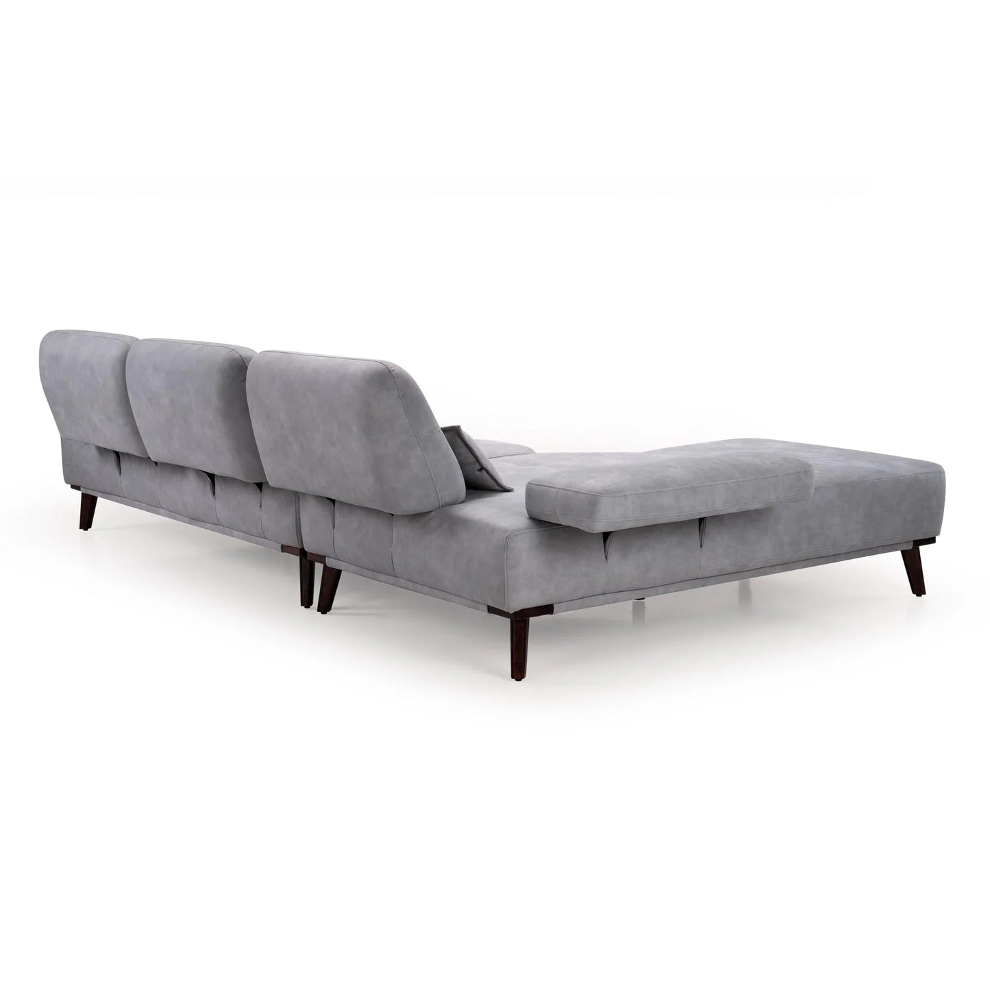 Suede L Shaped Sofa with Extendable Backrest