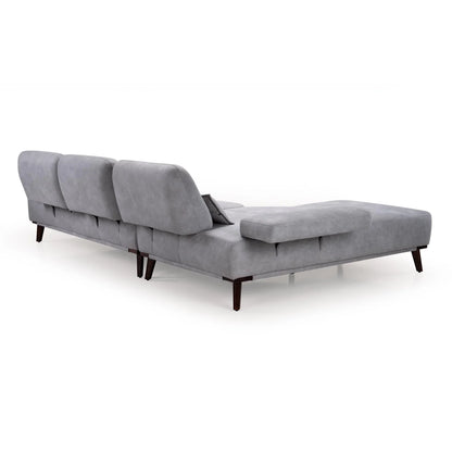 Suede L Shaped Sofa with Extendable Backrest
