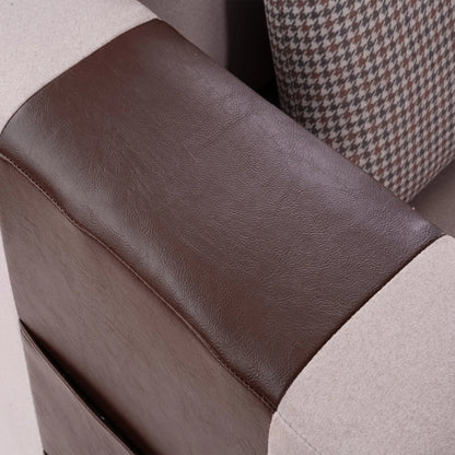 Velvet L-Shaped Sofa with Leatherette Side Pockets